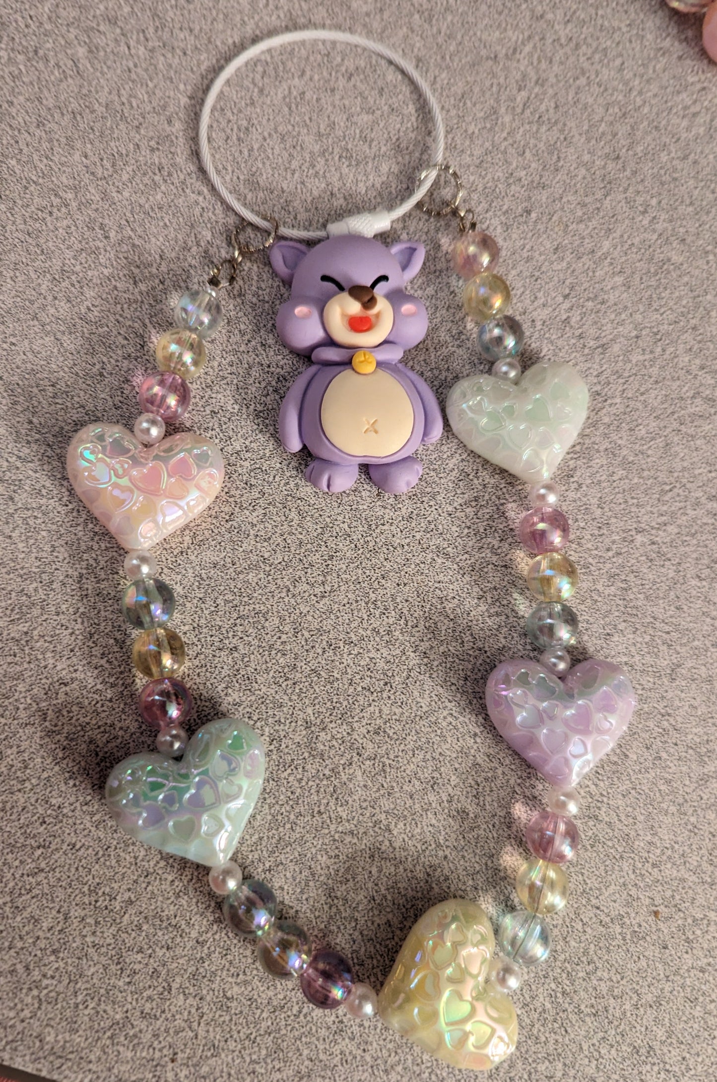 Purple Bear with heart keychain