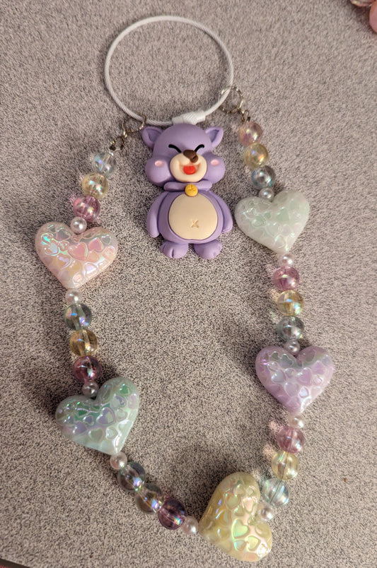 Purple Bear with heart keychain